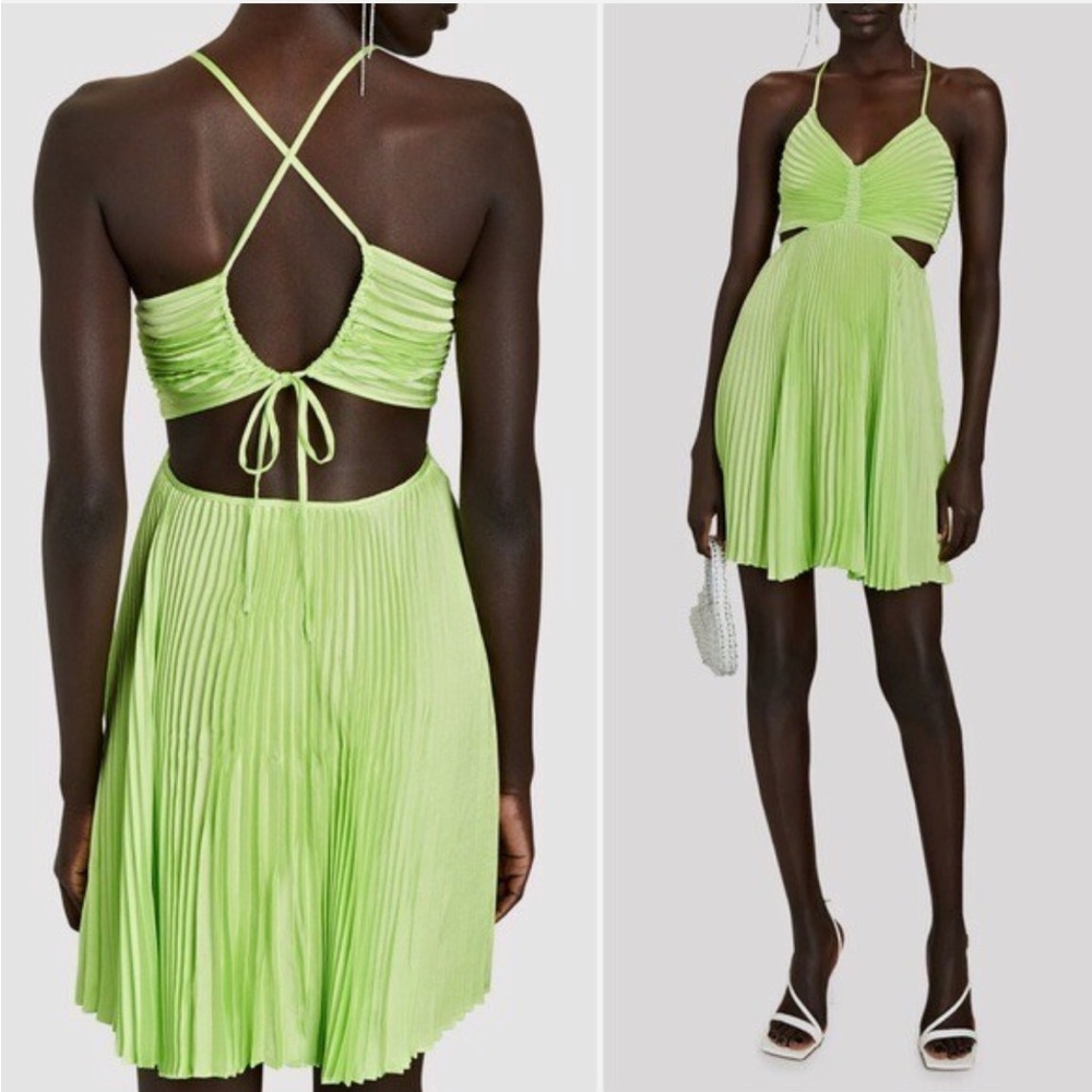 Nwt A.L.C. Ari Pleated Mini Dress Green Side Cut Out size 0 - Picture 1 of 8